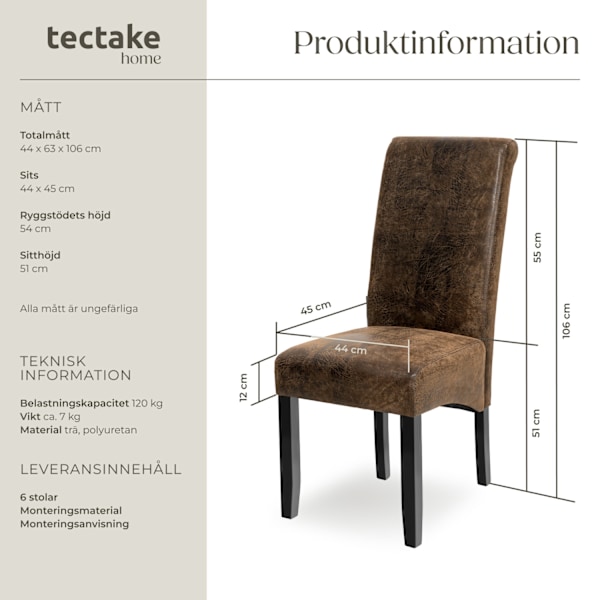 tectake Ergonomisk matstol i robust trä -  Uppsättning om 6 Brun