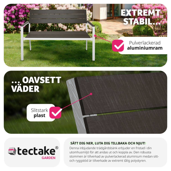 tectake Trädgårdsbänk Line 2-sits med aluminiumram 128x59x88cm Ljusgrå