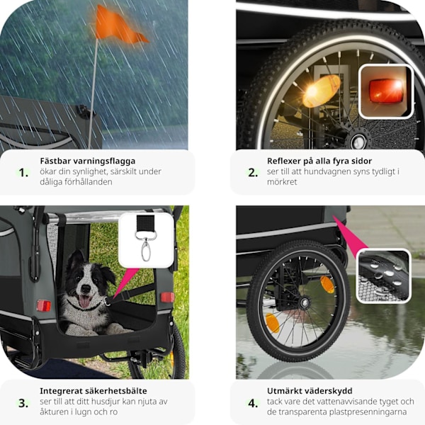 tectake Cykelvagn till hund WoofRider, hopfällbar, upp till 40 kg grå
