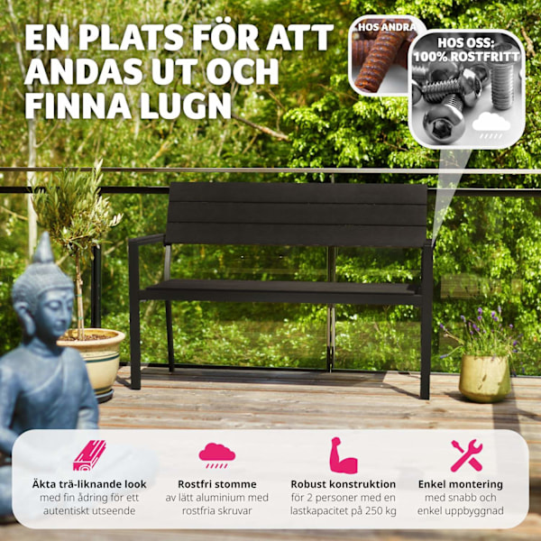 tectake Trädgårdsbänk Line 2-sits med aluminiumram 128x59x88cm Mörkgrå