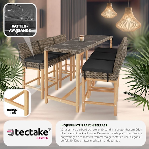 tectake Barbord Lovas i rotting med 6 Latina stolar Natur