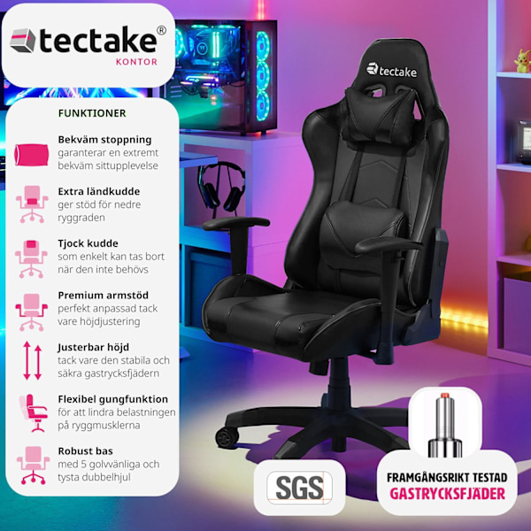 tectake Premium Gamingstol Twink Svart