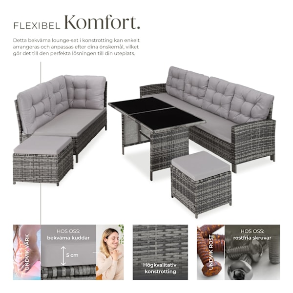 tectake Loungeset Barletta i konstrotting grå