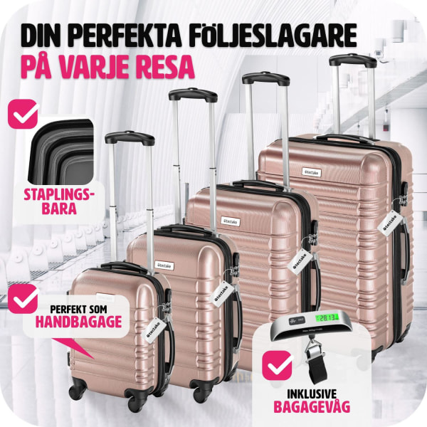 tectake Resväskeset Mila - 4 resväskor, bagage med bagagevåg och RoseGold