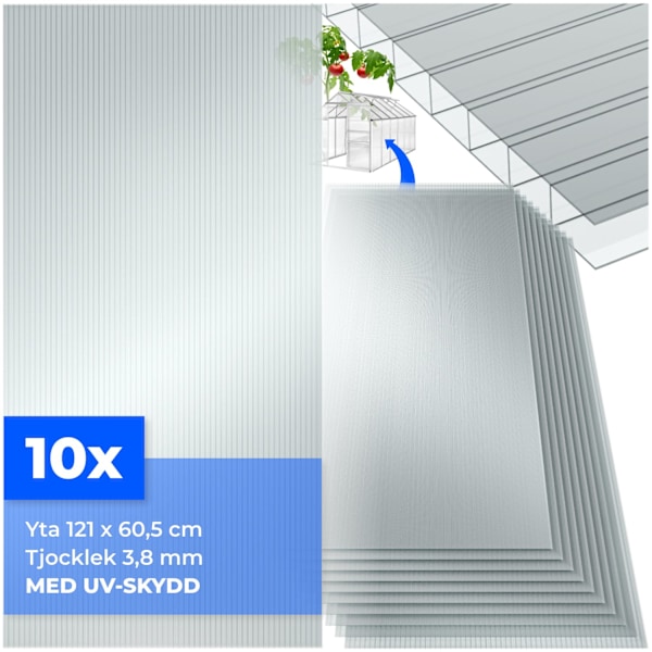 tectake 10 kanalplastskivor Shiny av polykarbonat, kapningsbara - 121 x 60,5 x 0,38 cm Transparent