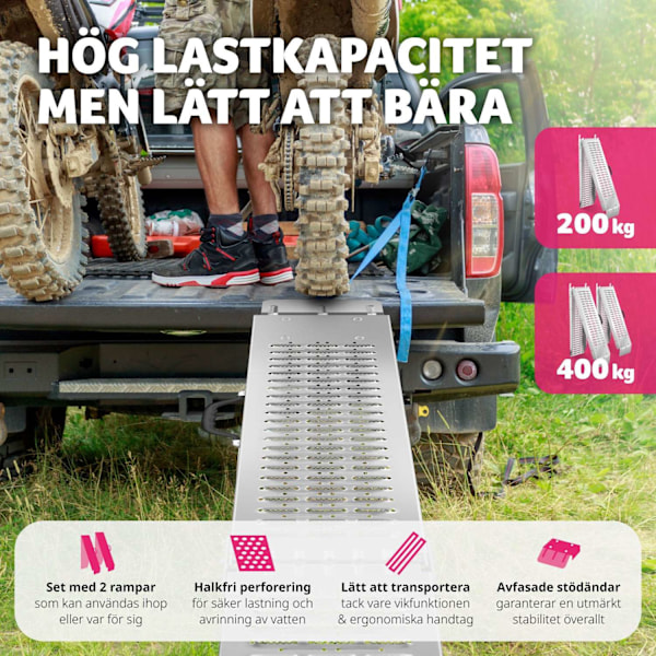 tectake Lastramp Björn, 2-pack, hopfällbara, 400kg lastkapacitet - 186 cm Silver