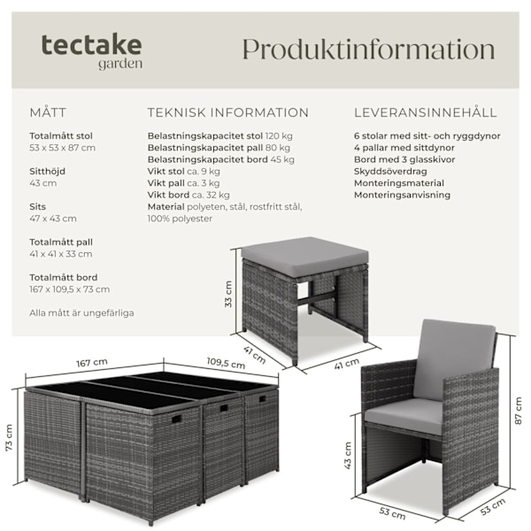 tectake Matgrupp Malaga i konstrotting inkl regnskydd grå