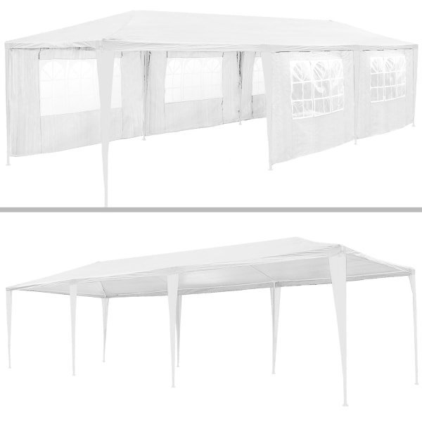 tectake Partytält 9x3m med 8 sidodelar Vit