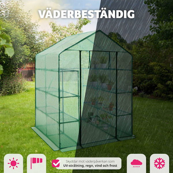tectake Växthus med presenning, fyrkantig bas 143x143x195cm, Trädgårdsväxthus drivhus Grön
