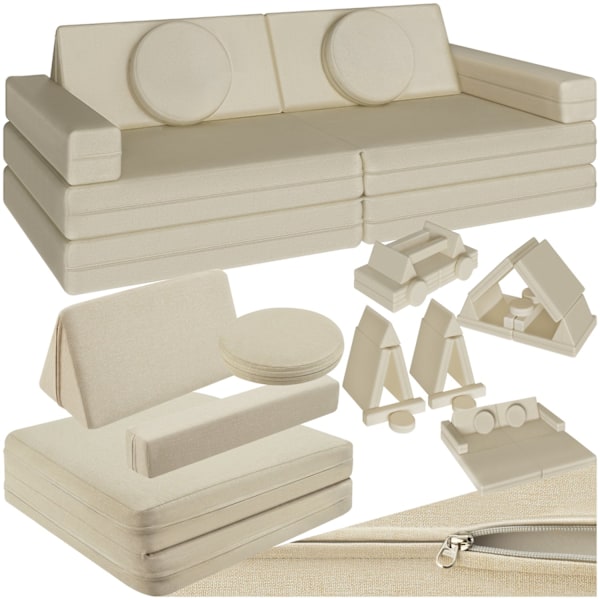 tectake Leksoffa Lilly, 8-delad, med sovfunktion - 120 cm Beige