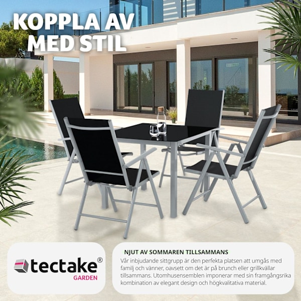 tectake Matgrupp i Aluminium med 4 stolar Silver