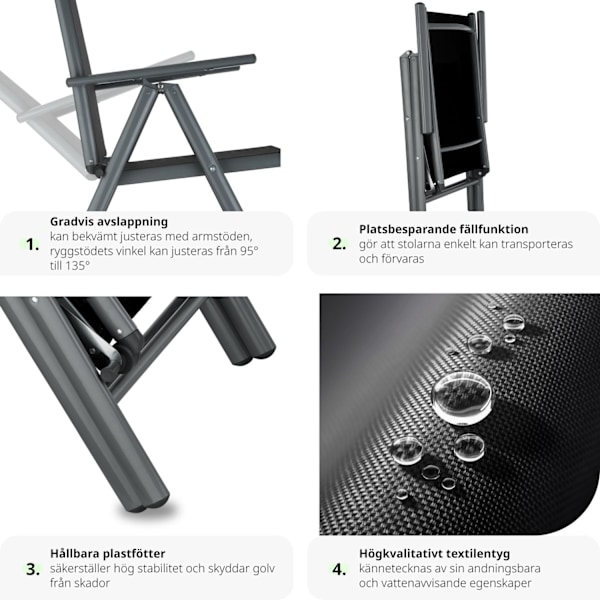 tectake Matgrupp i aluminium med 6 stolar Grafitgrå