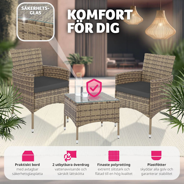 tectake Loungeset Luzern i konstrotting 2+1 inkl överdrag i 2 färger Natur