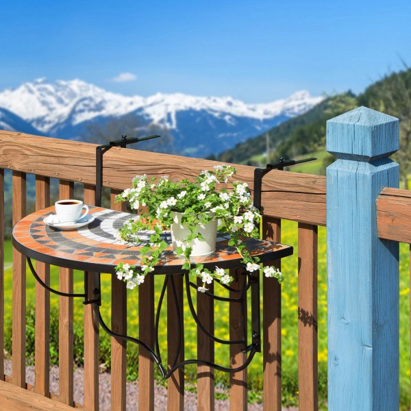 tectake Hängande balkongbord med vikbart mosaikmönster 75x65x62c Orange