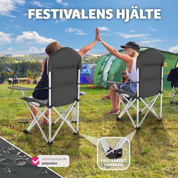 tectake Campingstol med stoppad dyna, hopfällbar -  per styck grå