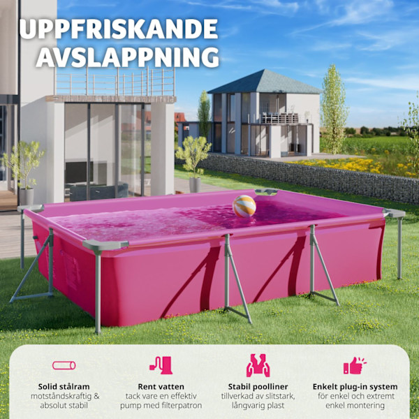 tectake Pool fyrkantig 300 x 207 x 70 cm Rosa