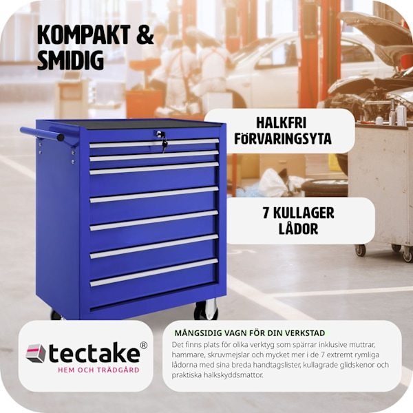 tectake Verktygsvagn med 7 lådor Blå
