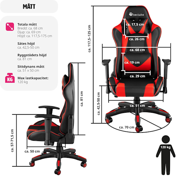 tectake Premium Gamingstol Twink Röd