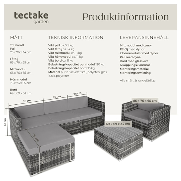 tectake Loungeset Milano i konstrotting grå