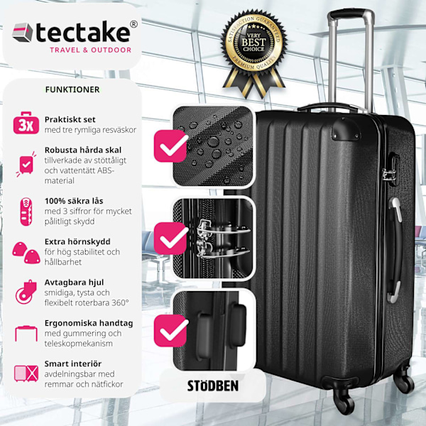 tectake Hårda resväskor i 3-set Svart
