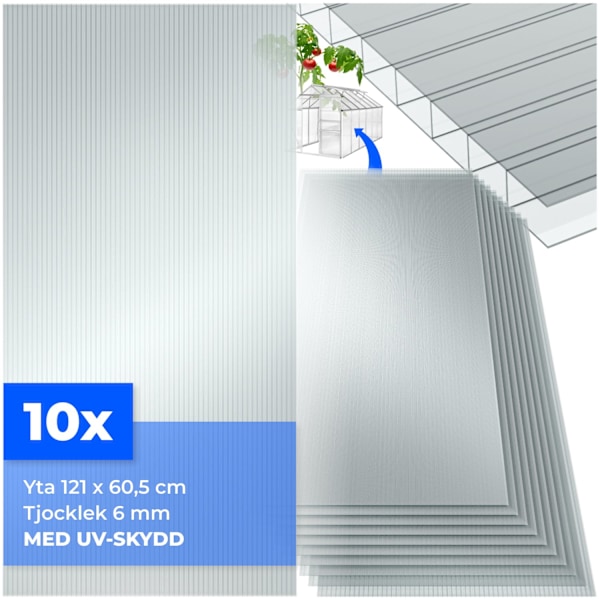 tectake 10 kanalplastskivor Shiny av polykarbonat, kapningsbara - 121 x 60,5 x 0,6 cm Transparent