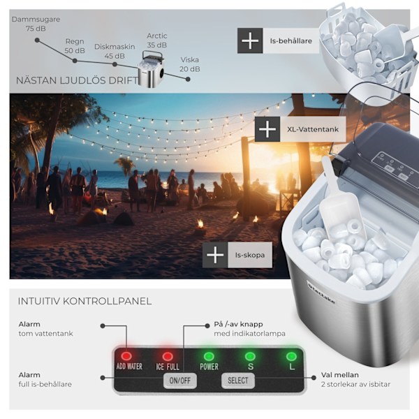 tectake Ismaskin Arctic, 1,2 L, 2 isbitsstorlekar Silver