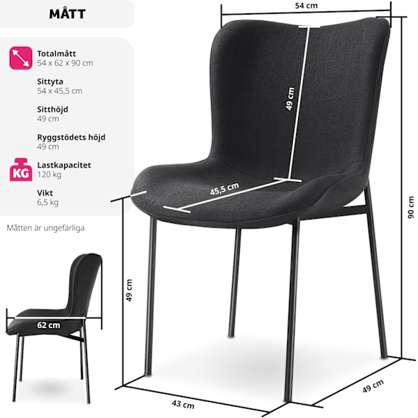 tectake Stoppad stol Tessa -  per styck Svart