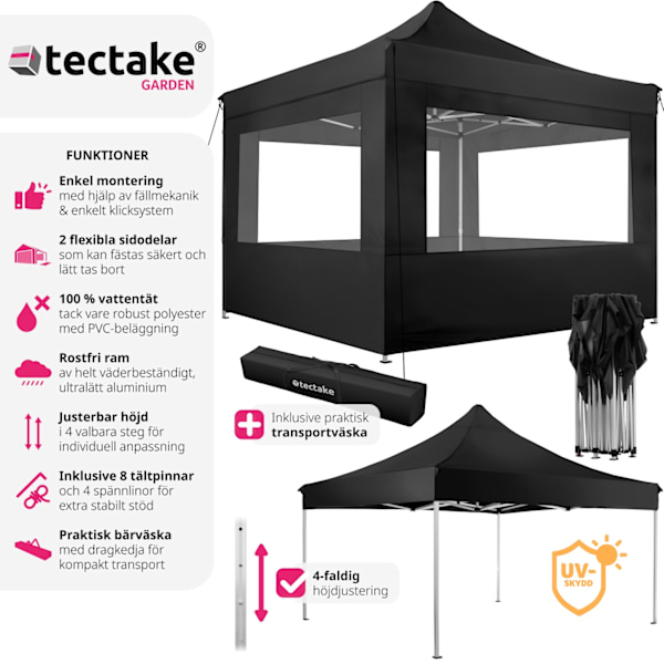 tectake Paviljong Olivia 3x3m med 4 väggar Svart