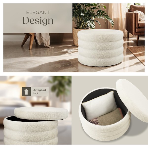 tectake Sittpuff med förvaringsutrymme Altu XL Bouclé cremevit