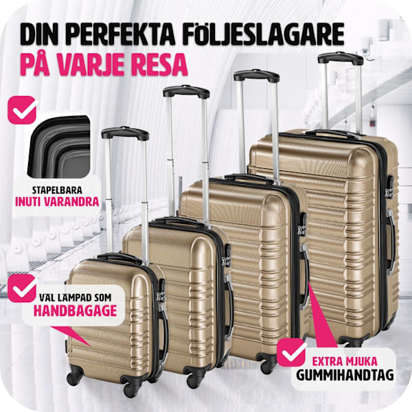 tectake Resväskeset 4 stycken med hårt skal Champagne