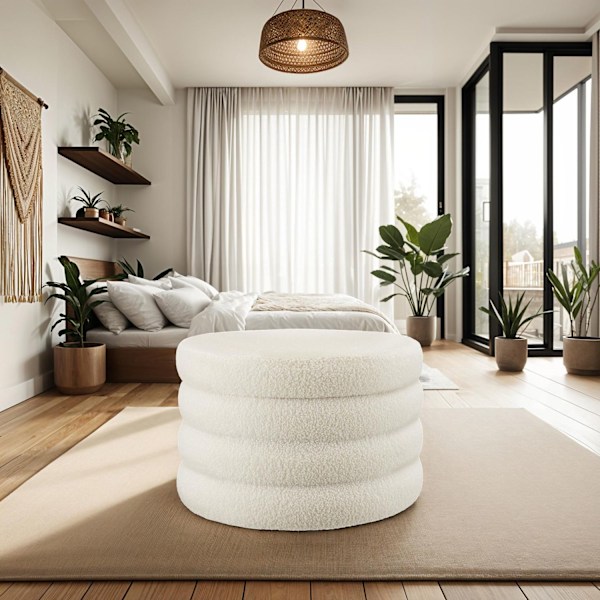 tectake Sittpuff med förvaringsutrymme Altu XL Bouclé cremevit