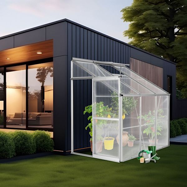 tectake Väggväxthus av aluminium utan fundament 192x128x202cm Transparent