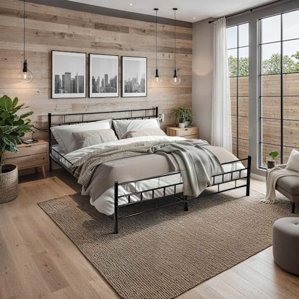 tectake Sängram med ribbotten i modern design - 200 x 140 cm Svart