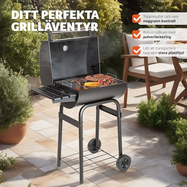tectake BBQ träkolsgrill av pulverlackerad metall Svart