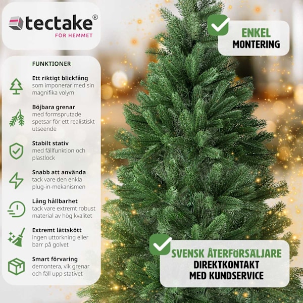 tectake Konstgjord julgran, naturtrogen design och formsprutade granbarr - 140 cm Grön