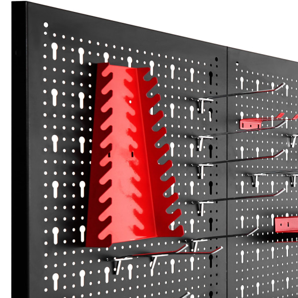 tectake Perforerad verktygstavla med 25 krokar och hållare 120x2x60cm Röd