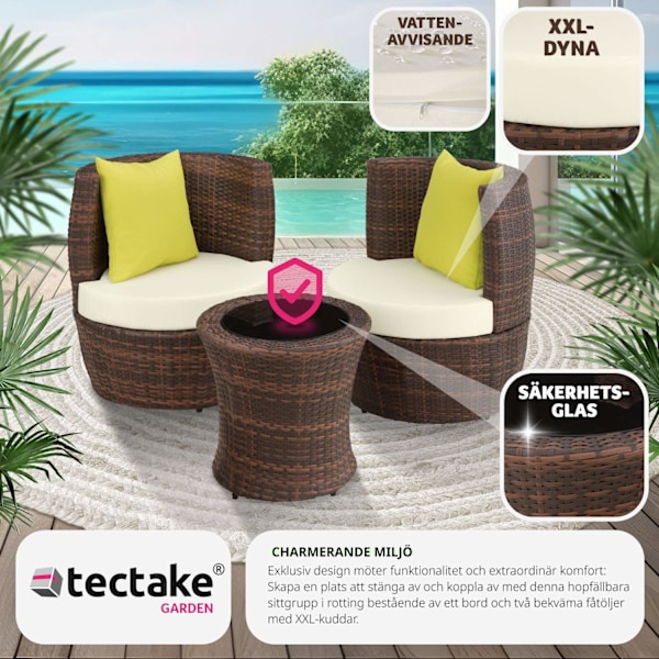 tectake Loungeset i konstrotting Nice 2+1+1 Brun
