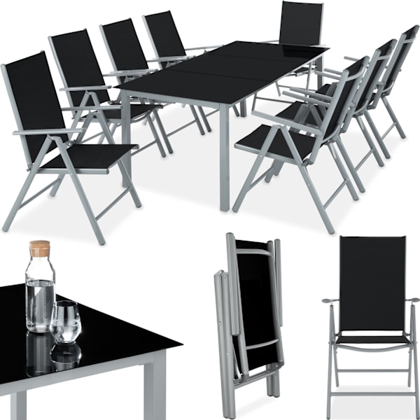 tectake Matgrupp i aluminium med 8 stolar Silver