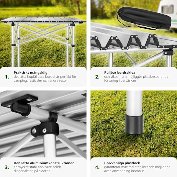 tectake Campingbord i aluminium, hopfällbart 70 x 70 x 70 cm grå