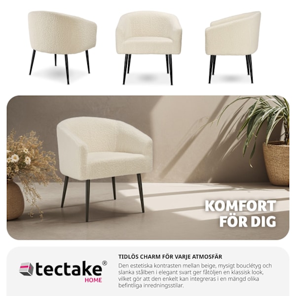 tectake Fåtölj Mysig beige, tjock stoppning med bouclé-tyg Grädde