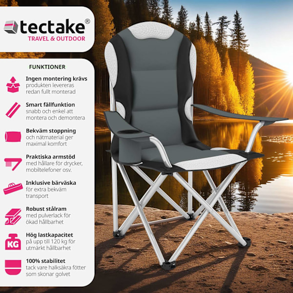 tectake Campingstol med stoppad dyna, hopfällbar -  per styck grå