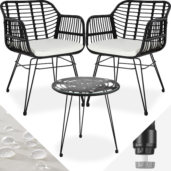 tectake Caféset i konstrotting Molfetta 2+1 Svart