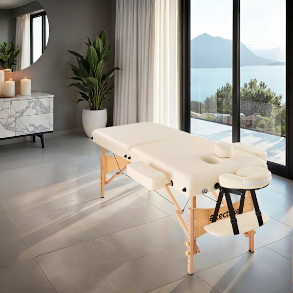 tectake Set 2-zons massagebänk inklusive massagerullar och bärväska Beige