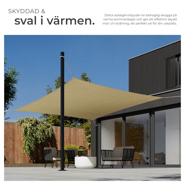 tectake Solsegel i polyeten kvadratiskt, beige - 360 x 360 cm Beige