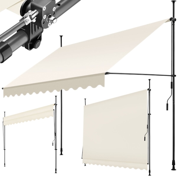 tectake Spännmarkis och soltak med handvev, höjdjusterbar - 300 x 180 cm Beige