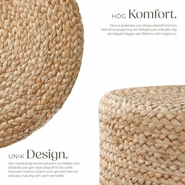 tectake Handgjord rund sittpuff Banno Cylinder i jute Beige