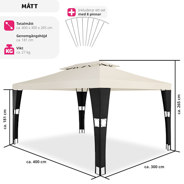 tectake Paviljong i konstrotting Mona 3x4m Grädde