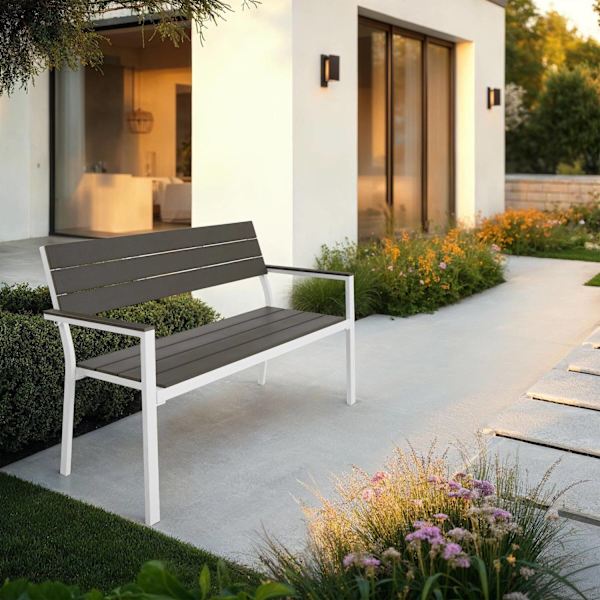 tectake Trädgårdsbänk Line 2-sits med aluminiumram 128x59x88cm Ljusgrå