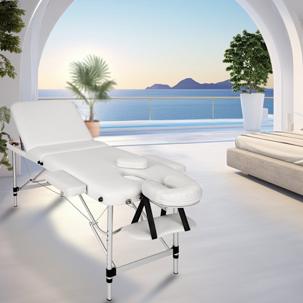 tectake Set 3-Zons Massagebänk med 5 cm stoppning och aluminiumram, inklusive massagerullar Vit
