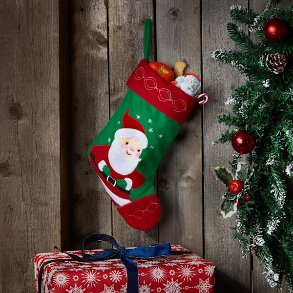 tectake Julstrumpa med tomtemotiv Grön